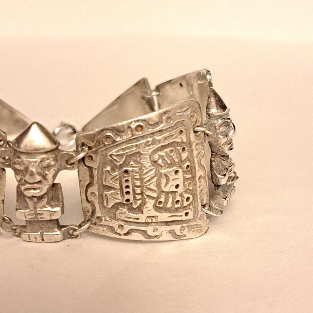Antique Industria Peruana Aztec Maya Bracelet 900 Silver - Picture 11 of 13